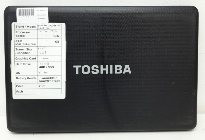 Toshiba Satellite Pro C660-16M - Celeron T3500 2.1GHz - 3GB Ram - 15.6" - 120GB SSD - Windows 10 Pro - Image 3