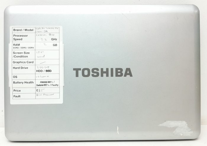 Toshiba Satellite Pro L450-17L - Celeron 900 2.2GHz - 2GB Ram - 15.6" - 250GB HDD - Windows 10 Home - Image 3