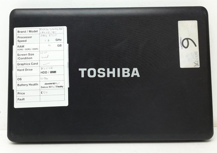 Toshiba Satellite Pro C660D-185 - AMD E-350 1.6GHz - 4GB Ram - 15.6" - 320GB HDD - Windows 10 Pro - Image 3