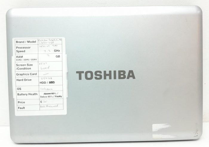 Toshiba Satellite Pro L450-13R - Celeron 900 2.2GHz - 2GB Ram - 15.6" - 250GB HDD - Windows 10 Home - Image 3