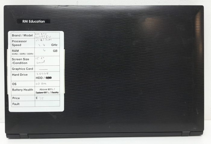 RM Education Notebook 320 W225EU - i3-2370M 2.4GHz - 4GB RAM - 15.6" - 250GB HDD - Windows 10 Pro - Image 3