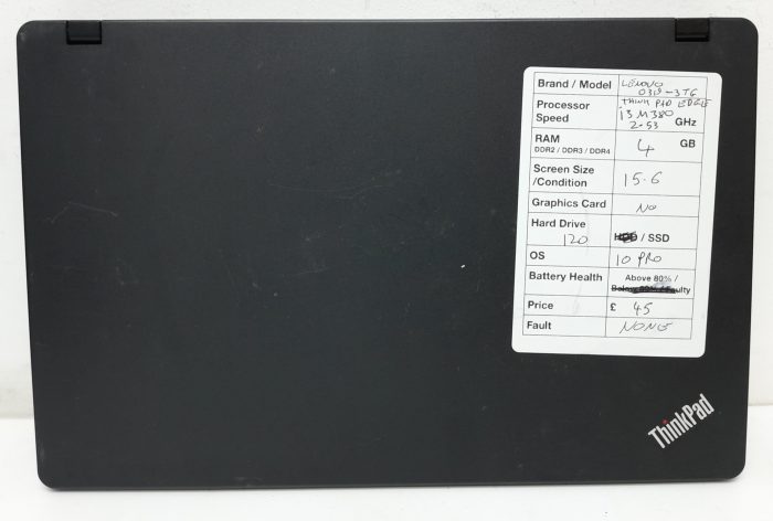 Lenovo ThinkPad Edge 15 0319-3TG - i3-M380 2.53GHz - 4GB Ram - 15.6" - 120GB SSD - Windows 10 Pro - Image 3