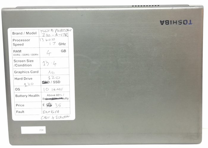 Toshiba Portege Z30-A-17R i3-4010U 1.7GHz 4GB Ram 13.3" 120GB SSD Windows 10 Home - Image 2