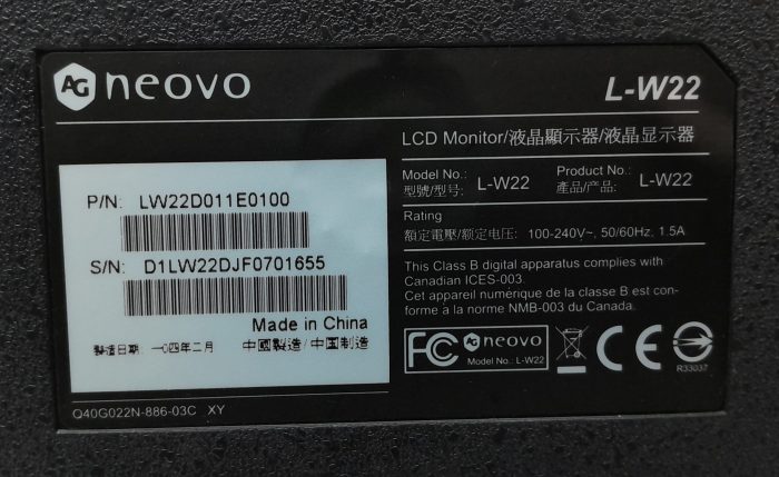 Neovo L-W22 21.5" HDMI DVI VGA LCD Monitor - Image 2