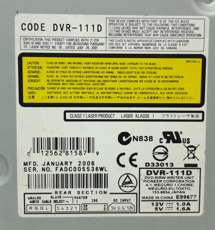 Pioneer Corporation DVR-110D DVD-R/RW Writer Unit - Image 3