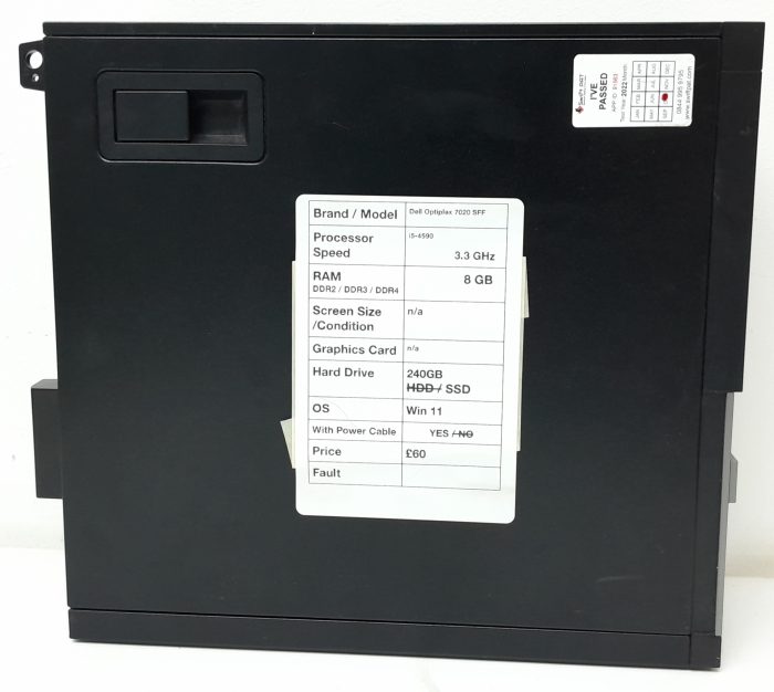 Dell Optiplex 7020 SFF - i5-4590 3.3GHz - 8GB Ram - 240GB SSD - Windows 11 - Desktop Computer - Image 3