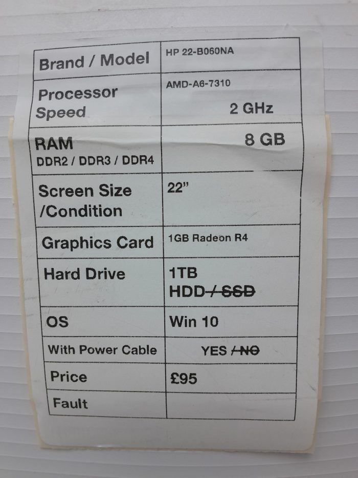 HP 22-B060NA - AMD-A6-7310 2GHz - 8GB - 22" - 1GB Radeon R4 - 1TB HDD - Windows 10 - Image 3