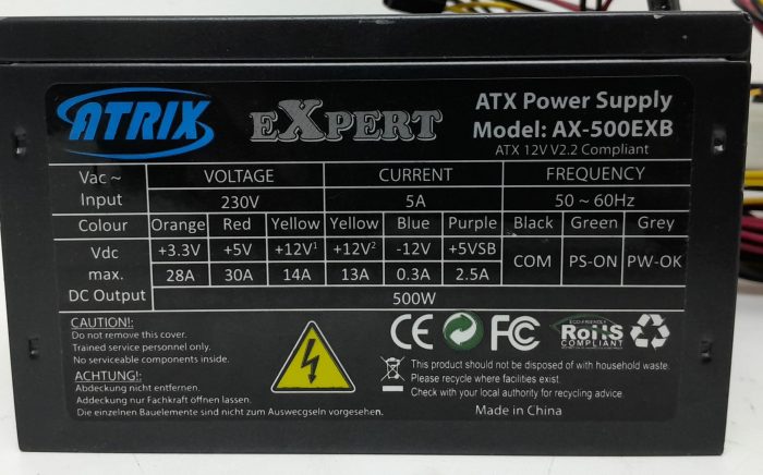 Atrix AX-500EXB 500W Power Supply Unit - Image 3
