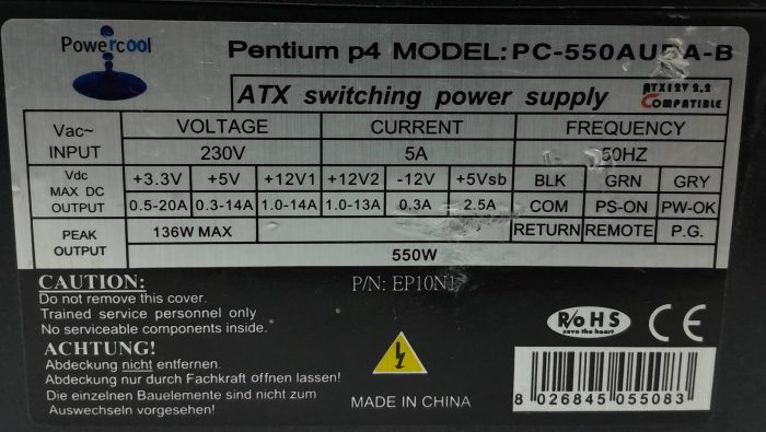 PowerCool Pentium 4 PC-550AUBA-B 550W Power Supply Unit - Image 3