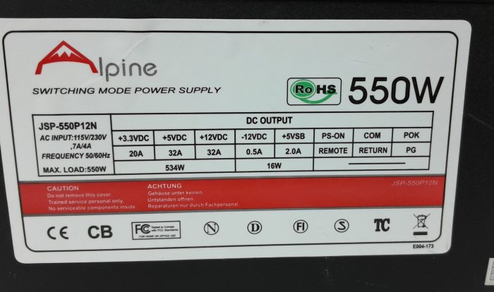 Alpine JSP-550P12N 550W Power Supply Unit - Image 3
