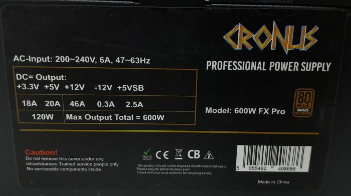 Cronus 600W FX PRO 600W Power Supply Unit - Image 3