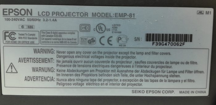 Epson EMP-81 VGA LCD Projector with 1762 Lamp Hours Used - Image 3