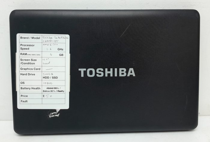 Toshiba Satellite Pro C660D-185 - AMD E-350 1.6GHz - 4GB Ram - 15.6" - 500GB HDD - Windows 10 Pro - Image 3