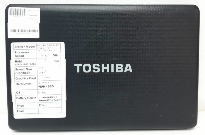 Toshiba Satellite Pro C660-171 - i3 M370 2.4 GHz - 3GB Ram - 15.4" - 240GB SSD - Windows 10 Pro - Image 3