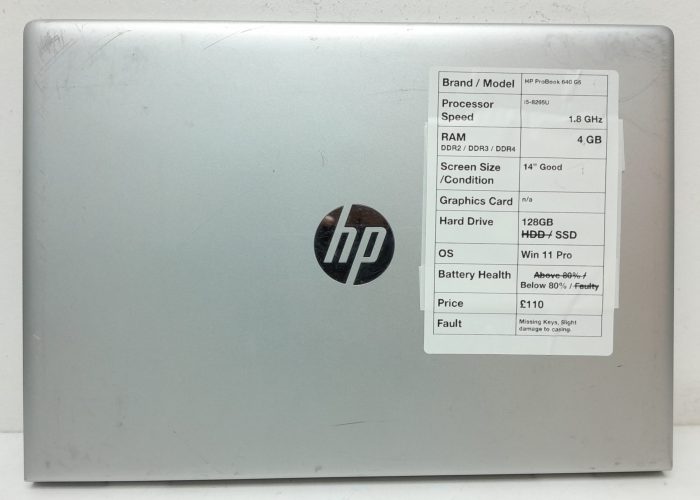 HP Probook 640 G5 - i5-8265U 1.8GHz - 4GB - 14" - 128GB SSD - Windows 11 Pro - Image 3