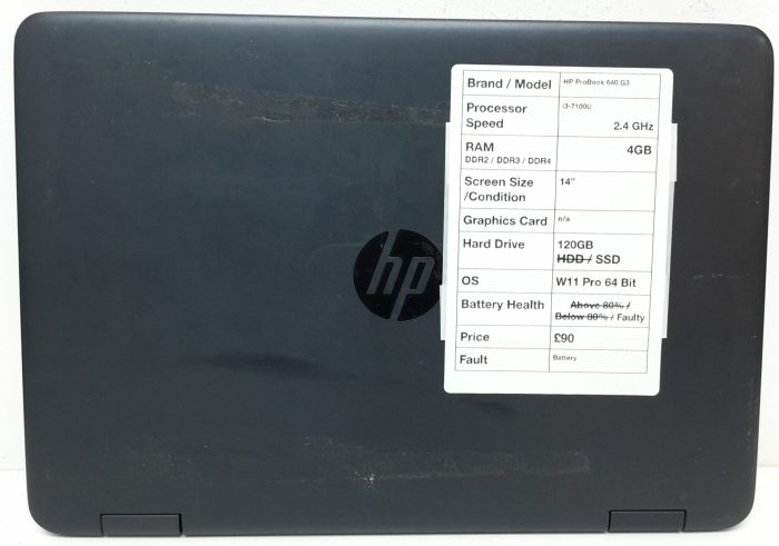 HP Probook 640 G3 - i3-7100U 2.4GHz - 4GB - 14" - 120GB SSD - Windows 11 Pro 64 Bit - Image 3