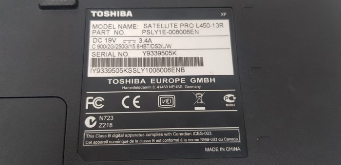 Toshiba Satellite Pro L450-13R - Celeron 900 2.2GHz - 2GB Ram - 15.6" - 250GB HDD - Windows 10 Home - Image 8