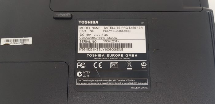Toshiba Satellite Pro L450-13R - Celeron 900 2.2GHz - 2GB Ram - 15.6" - 250GB HDD - Windows 10 Home - Image 11