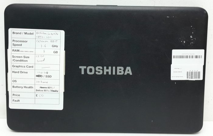 Toshiba Satellite C850-10C - Celeron B815 1.6GHz - 4GB RAM - 15.6" - 120GB SSD - Windows 10 Home - Image 3