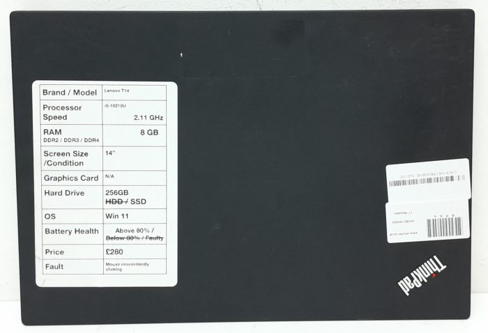 Lenovo ThinkPad T14 Gen 1 - i5-10210U 2.11GHz - 8GB Ram - 14" - 256GB SSD - Windows 11 - Image 3