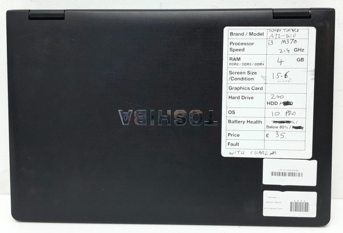 Toshiba Tecra A11-1ED - i3-M370 2.4GHz - 4GB Ram - 15.6" - 240GB HDD - Windows 10 Pro - Image 3