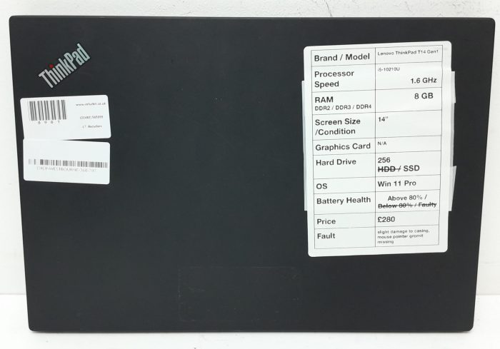 Lenovo ThinkPad T14 Gen 1 - i5-10210U 1.6GHz - 8GB Ram - 14" - 256GB SSD - Windows 11 Pro - Image 3