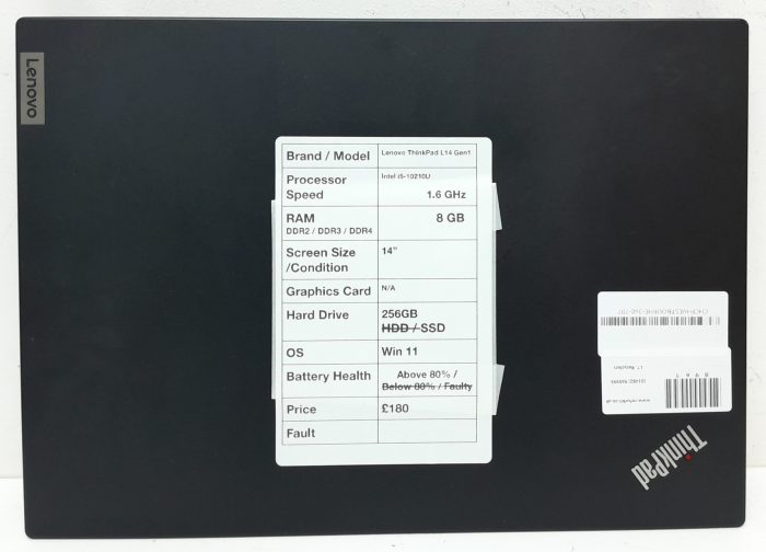 Lenovo ThinkPad T14 Gen 1 - i5-10210U 1.6GHz - 8GB Ram - 14" - 256GB SSD - Windows 11 - Image 3