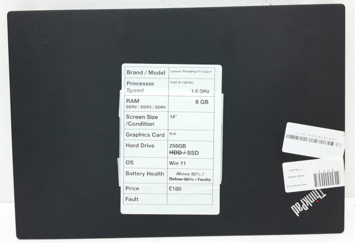 Lenovo ThinkPad T14 Gen 1 - i5-10210U 1.6GHz - 8GB Ram - 14" - 256GB SSD - Windows 11 - Image 3