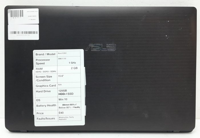 Asus K53U - AMD C-50 1GHz - 2GB RAM - 15.6" - 120GB SSD - Windows 10 - Image 3