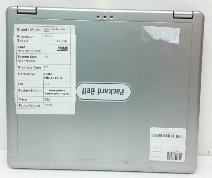 Packard Bell EasyNote E2560 MIT-LYN02 - Celeron M 1.4GHz - 768MB Ram - 15" - Laptop - Image 3