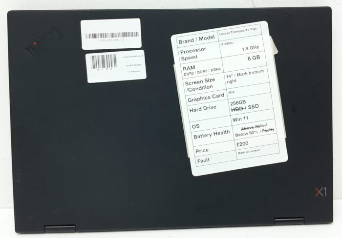 Lenovo Thinkpad X1 Yoga 3rd Gen - i7-8550U 1.9GHz - 8GB Ram - 14" - 256GB SSD - Windows 11 - Image 3