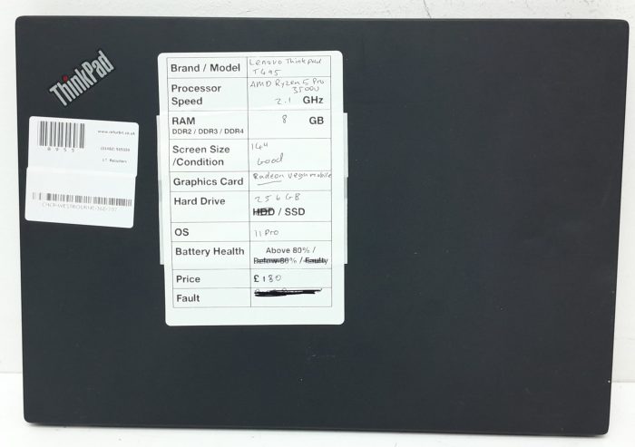 Lenovo ThinkPad T495 - AMD Ryzen 5 Pro 3500U 2.1GHz - 8GB Ram - 14" - Radeon Vega Mobile - 256GB SSD - Windows 11 Pro - Image 3