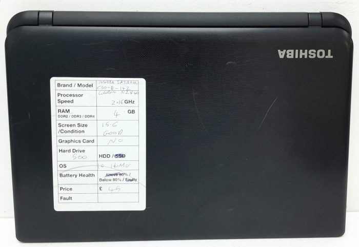 Toshiba Satellite Pro C50-B-14Z - Celeron N2840 2.16GHz - 4GB RAM - 15.6" - 500GB HDD - Windows 10 Home - Image 3