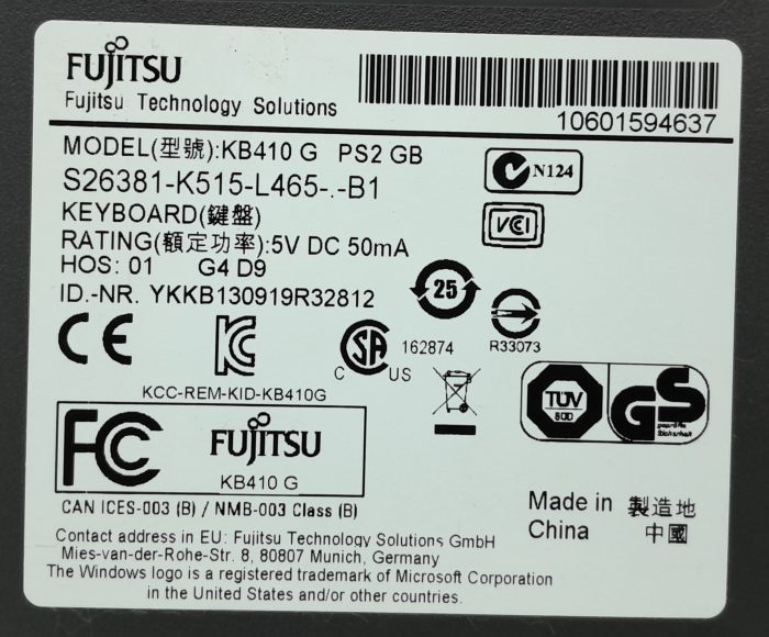 Fujitsu KB410 G PS2 GB Wired Keyboard - Image 3