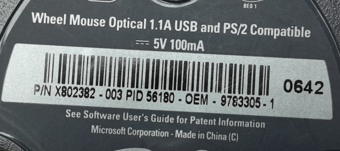 Microsoft X802382 Optical 1.1a USB & PS/2 Compatible Wheel Mouse - Image 3
