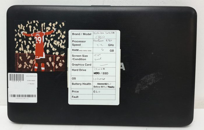 Toshiba Satellite Pro C850 - Pentium B960 2.2GHz - 4GB Ram - 15.6" - 120GB SSD - Windows 10 Home - Image 3