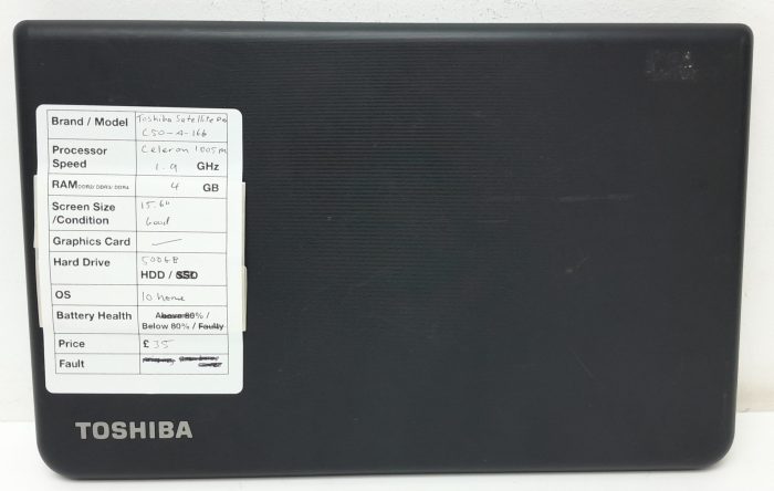 Toshiba Satellite Pro C50-A-166 - Celeron 1005M 1.9GHz - 4GB RAM - 15.6" - 500GB HDD - Windows 10 Home - Image 3