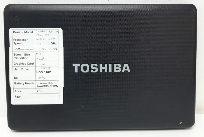 Toshiba Satellite Pro C660-150 - Celeron T3500 2.1GHz - 2GB RAM - 15.6" - 250GB HDD - Windows 10 Pro - Image 3