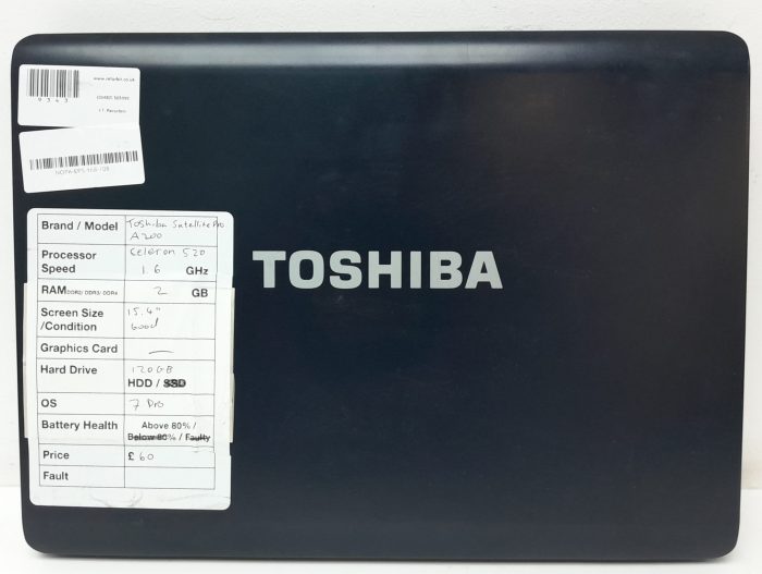 Toshiba Satellite Pro A200 PSAE1E-011008EN - Celeron 520 1.6GHz - 2GB RAM - 15.4" - 120GB HDD - Windows 7 Pro - Image 3