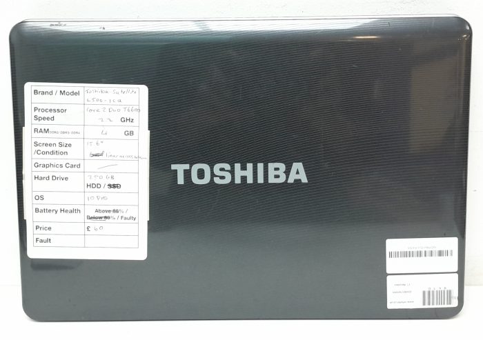 Toshiba Satellite L500-1CQ - Core 2 Duo T6600 2.2GHz - 4GB Ram - 15.6" - 250GB HDD - Windows 10 Pro - Image 3