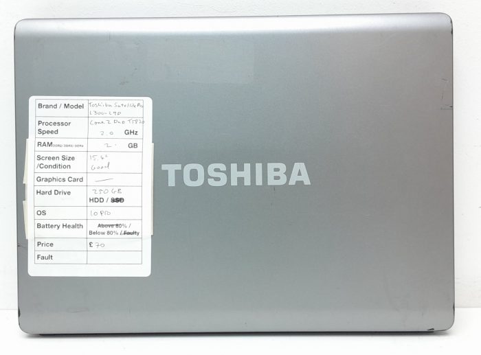 Toshiba Satellite Pro L300-29D - Core 2 Duo T5870 2GHz - 2GB Ram - 15.4" - 250GB HDD - Windows 10 Pro - Image 3