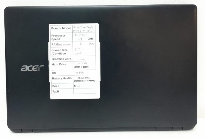 Acer Travelmate P256 Series Z5WBH - i3-4030U 1.9GHz - 4GB Ram - 15.6" - 500GB HDD - Windows 10 Pro - Image 3