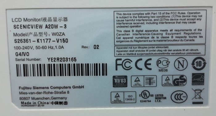 Fujitsu Siemens W0ZA 20" VGA LCD Monitor - Image 3