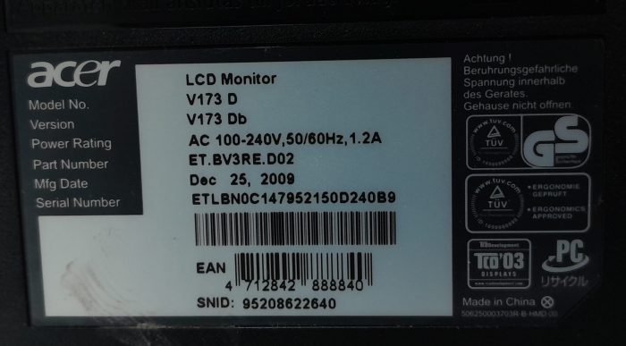 Acer V173 D 17" LCD VGA Monitor - Image 3