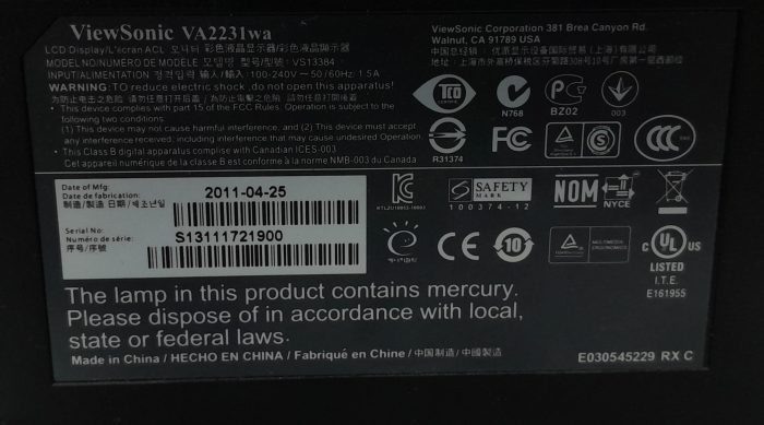 ViewSonic VA2231wa VS13384 21.5" VGA LCD Monitor - Image 3
