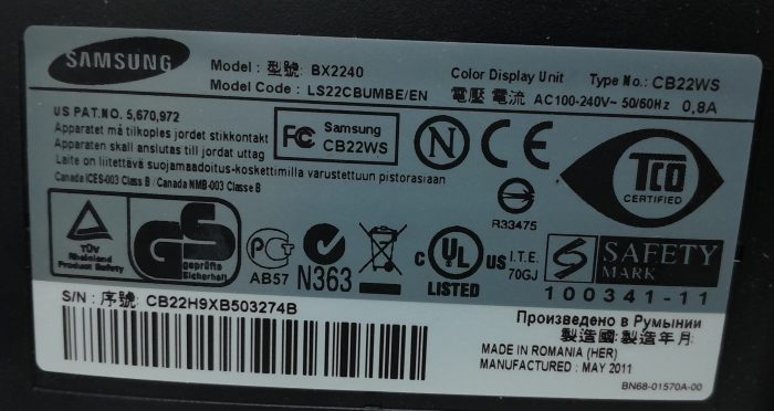 Samsung SyncMaster BX2240 LS22CBUMBE/EN 21.5" DVI VGA Color Display Monitor - Image 3