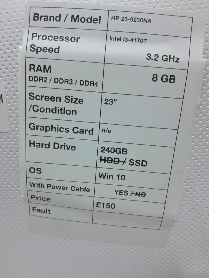HP Pavilion 23-9230NA - Intel i3-4170T 3.2GHz - 8GB Ram - 23" - 240GB SSD - Windows 10 - Image 3