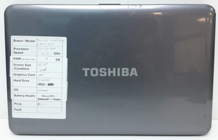 Toshiba Satellite Pro L850-1UJ - i3-3120M 2.5GHz - 4GB Ram - 15.6" - 500GB HDD - Windows 10 Home - Image 3