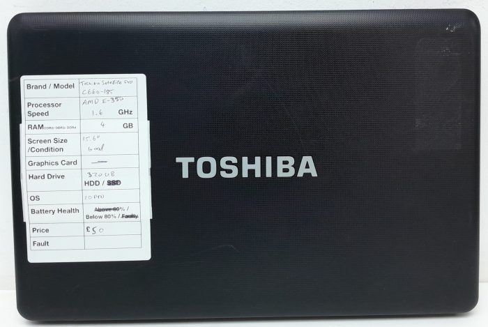 Toshiba Satellite Pro C660D-185 - AMD E-350 1.6GHz - 4GB Ram - 15.6" - 320GB HDD - Windows 10 Pro - Image 3