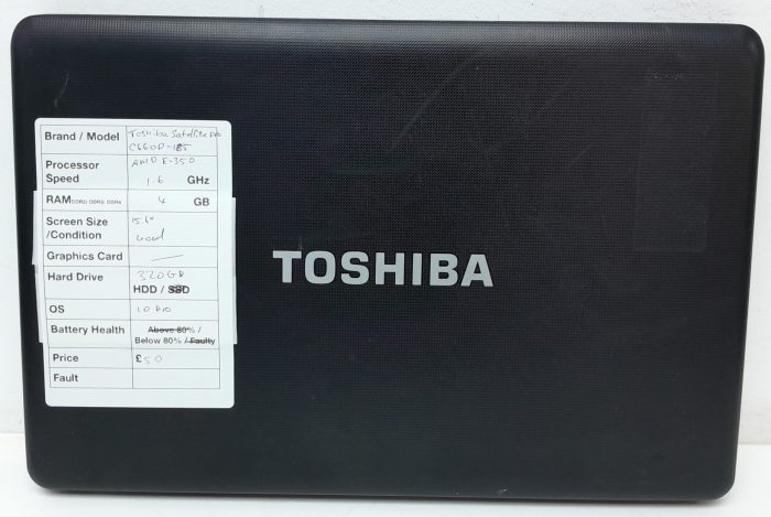 Toshiba Satellite Pro C660D-185 - AMD E-350 1.6GHz - 4GB Ram - 15.6" - 320GB HDD - Windows 10 Pro - Image 3